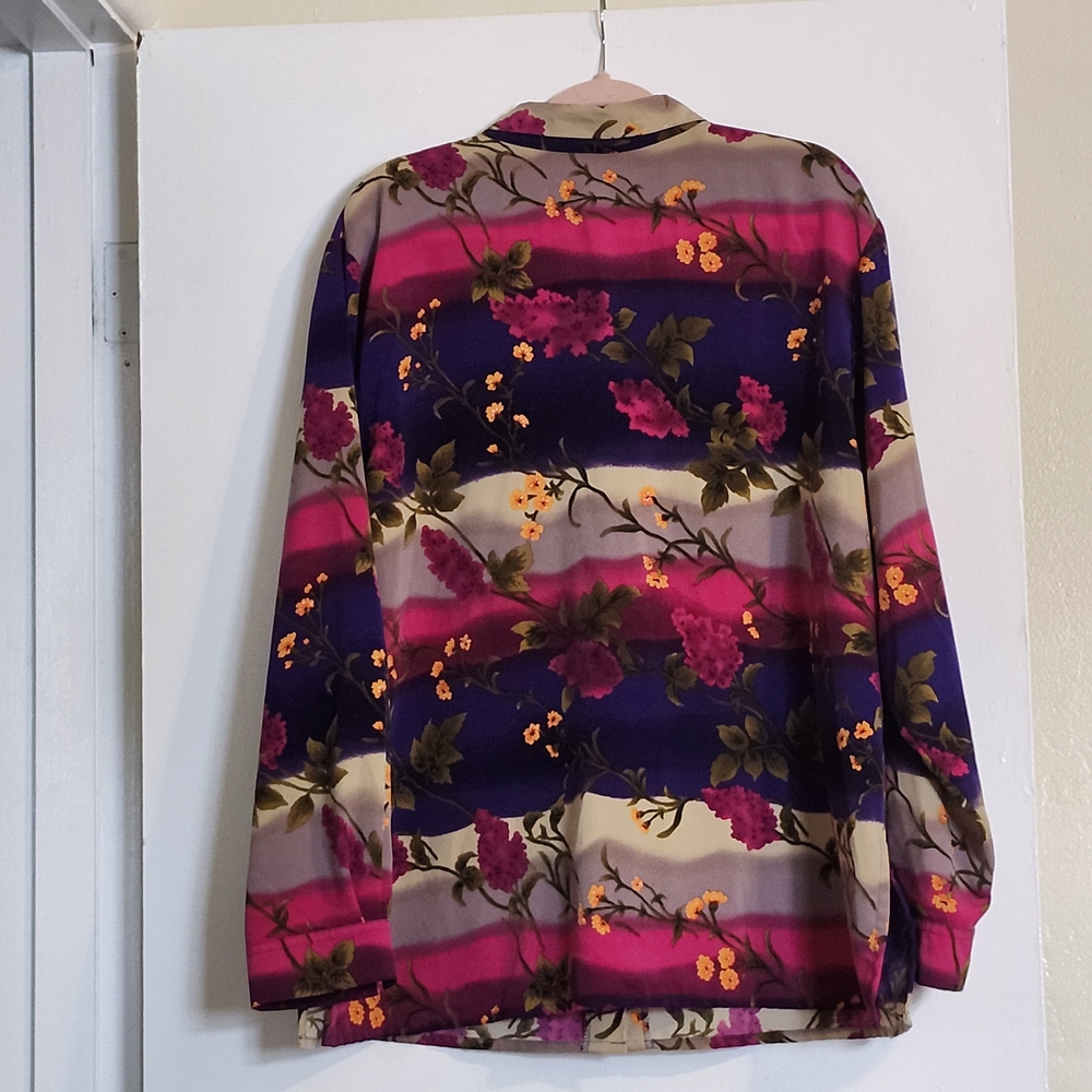 BonWorth Floral Beaded Button-Down Shirt in Purple, Hot Pink, Cream, XL - Picture 10 of 11